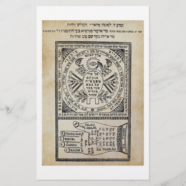 Segula, Amulet. Sefer Shaar HaYechudim. Kabbalah Brevpapper (Framsida)