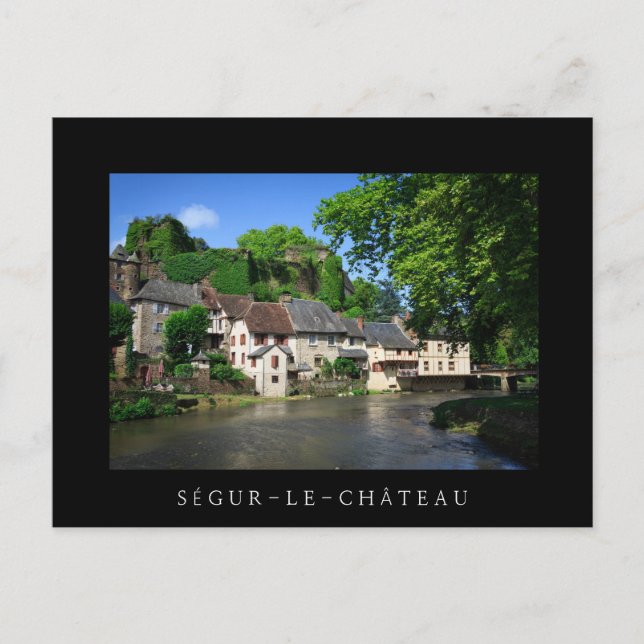 Segur-le-Chateau in Frankrike black text postcard Vykort (Framsida)
