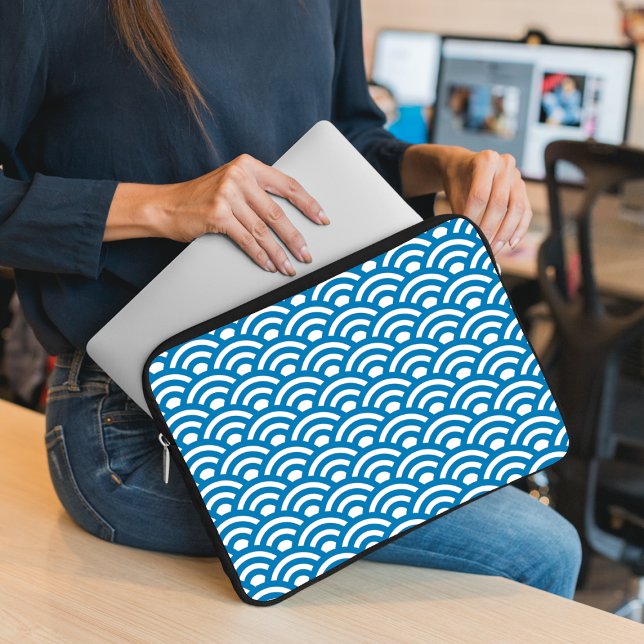 Seigaiha, Vågor, Japanska, Blå och Vit Laptop Fodral (Skapare uppladdad)
