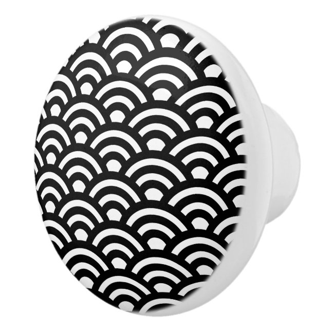 Seigaiha, Waves, Japanese, Black and White Knopp (Höger)