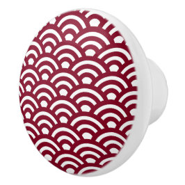 Seigaiha, Waves, Japanese, Burgundy and White Knopp