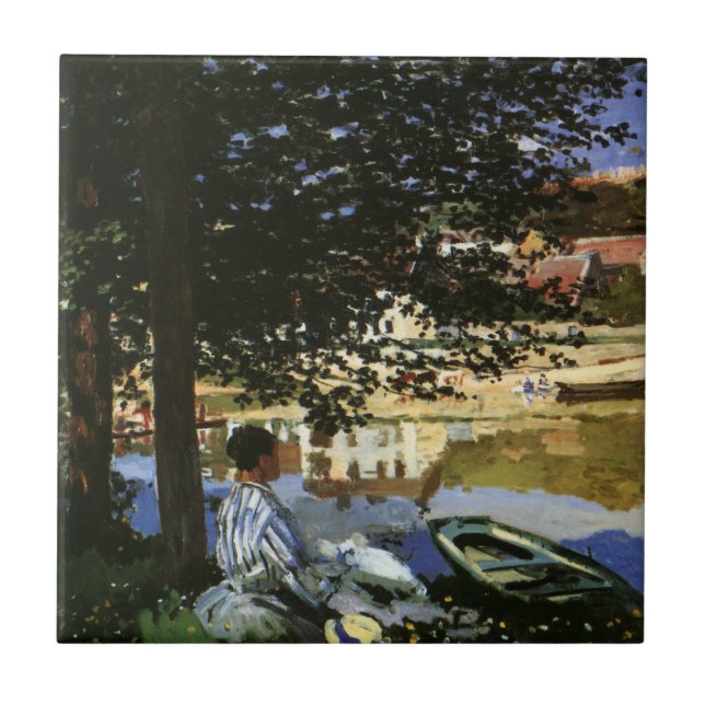 Seine Bank, Bennecourt av Claude Monet Kakelplatta (Framsidan)