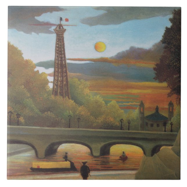 Seine & Eiffel Torn i Sunset (Paris, Frankrike) Kakelplatta (Framsidan)