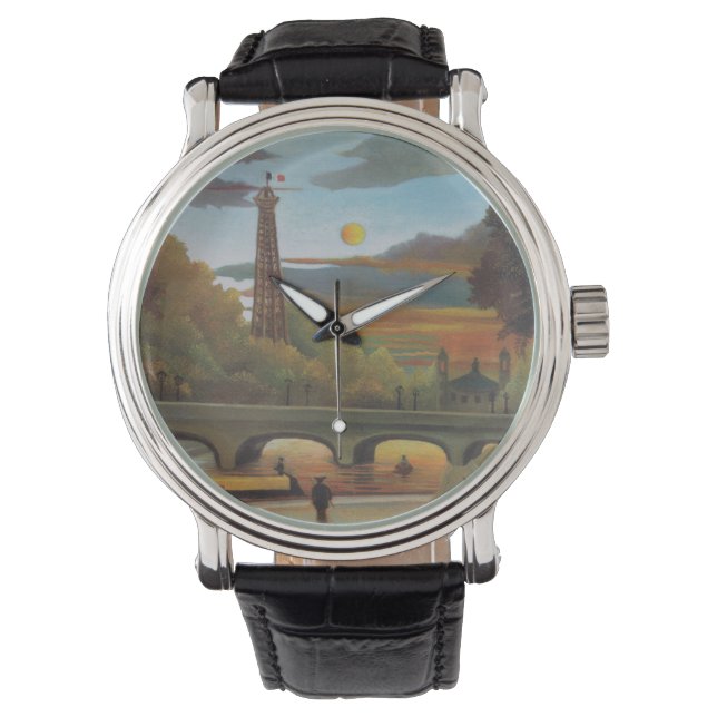 Seine och Eiffel Torn vid Sunset av Henri Rousseau Armbandsur (Framsida)