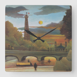 Seine och Eiffel Torn vid Sunset av Henri Rousseau Fyrkantig Klocka