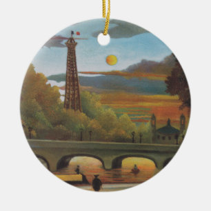Seine och Eiffel Torn vid Sunset av Henri Rousseau Julgransprydnad Keramik
