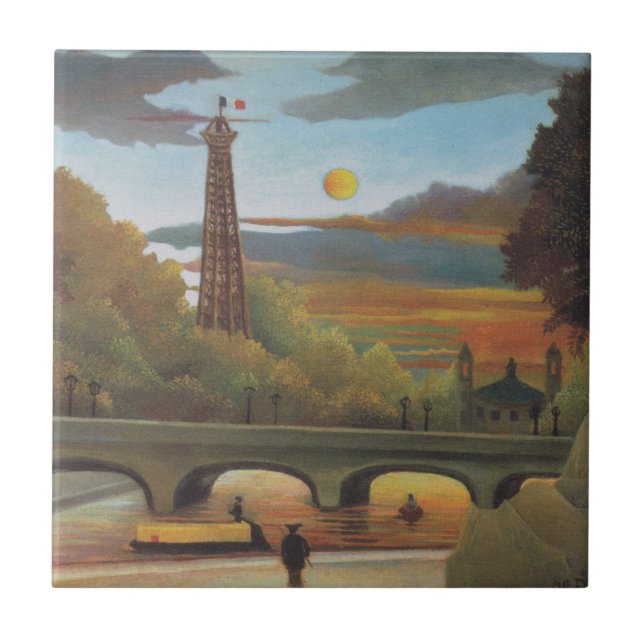 Seine och Eiffel Torn vid Sunset av Henri Rousseau Kakelplatta (Framsidan)