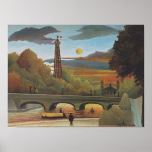 Seine och Eiffeltornet vid solnedgång av Henri Rou Poster