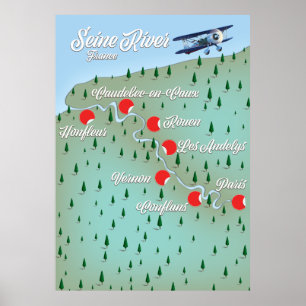 Seine River Frankrike vintage karta Poster