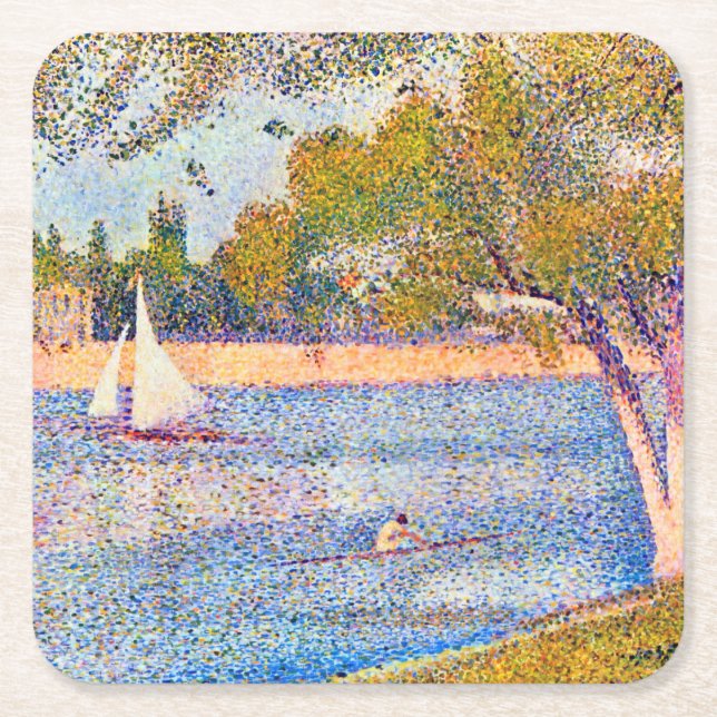 Seine vid La Grande Jatte, Seurat Underlägg Papper Kvadrat (Framsidan)