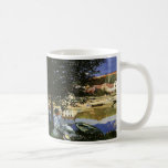 Seines strand, Bennecourt av Claude Monet Kaffemugg<br><div class="desc">På Seine-stranden,  Bennecourt (1869) av Claude Monet är en vintage impressionistisk naturmålning. En porträtt av en kvinna som sitter i skuggan av ett träd på stranden av floden Seine. Hon sitter nära båtar och roddbåtar med byggnader på andra sidan vattnet.</div>