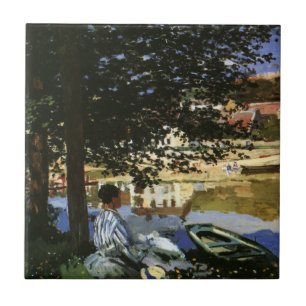 Seines strand, Bennecourt av Claude Monet Kakelplatta