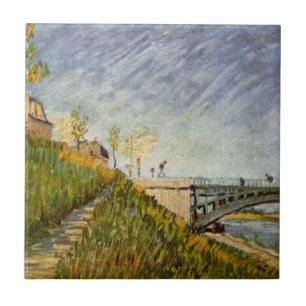 Seines stränder, Pont de Clichy av Vincent van Gog Kakelplatta