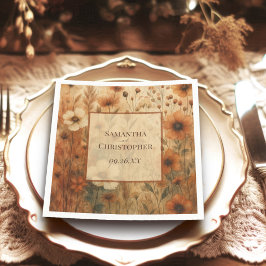 Seinna Boho Watercolor Vilda Blommor Elegant Bröll Pappersservett