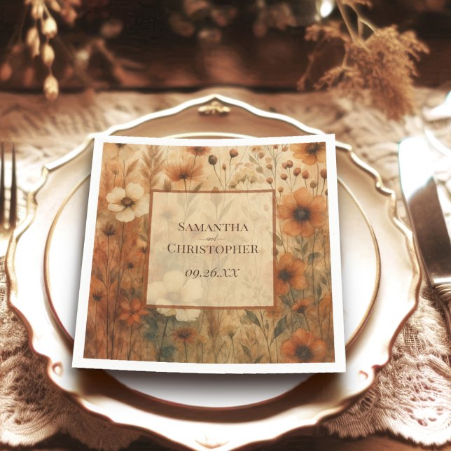Seinna Boho Watercolor Vilda Blommor Elegant Bröll Pappersservett (Skapare uppladdad)