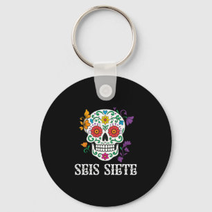 Seis Siete mexikanska Los Muertos Calaveras Socker Nyckelring