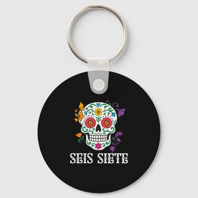 Seis Siete mexikanska Los Muertos Calaveras Socker Nyckelring (Framsida)