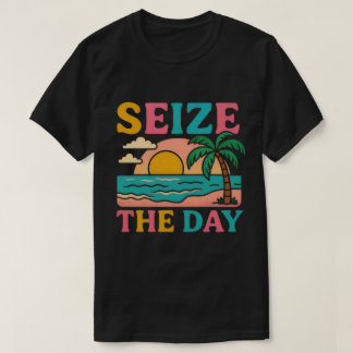 SEIZE THE DAY Glitter Typography Tropical Sunset T Shirt
