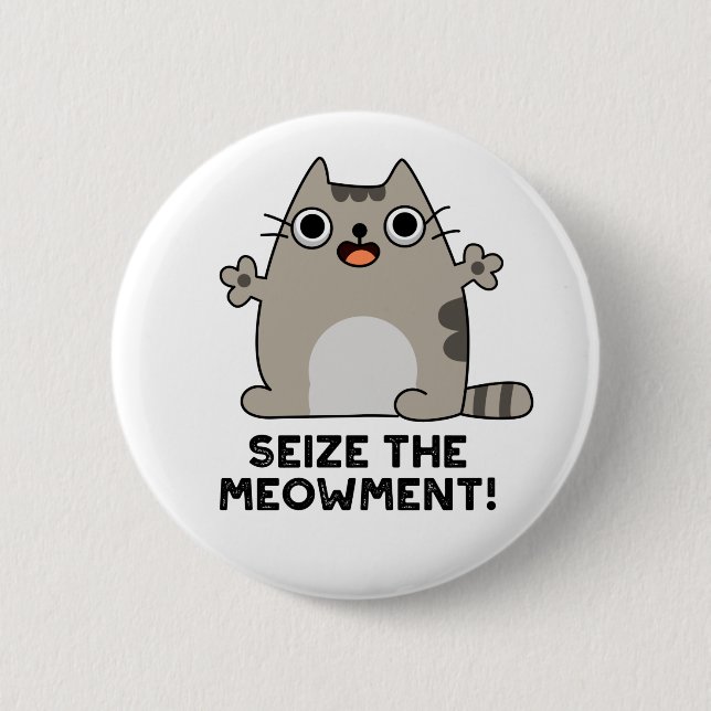 Seize the Meow Funny Positive Cat Pun Knapp (Framsida)