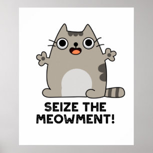Seize the Meow Funny Positive Cat Pun Poster