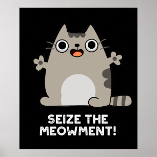 Seize the Meow-Positive Cat Pun Mörk BG Poster