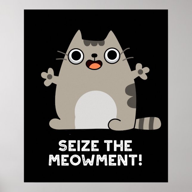 Seize the Meow-Positive Cat Pun Mörk BG Poster (Framsidan)