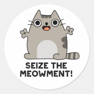 Seize the Meow-Positive Cat Pun Runt Klistermärke