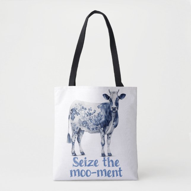 "Seize the Moo-ment" Anpassningsbar Monogram Tygkasse (Framsida)