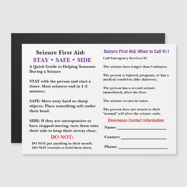 Seizure First Aid   (Fram/baksida)