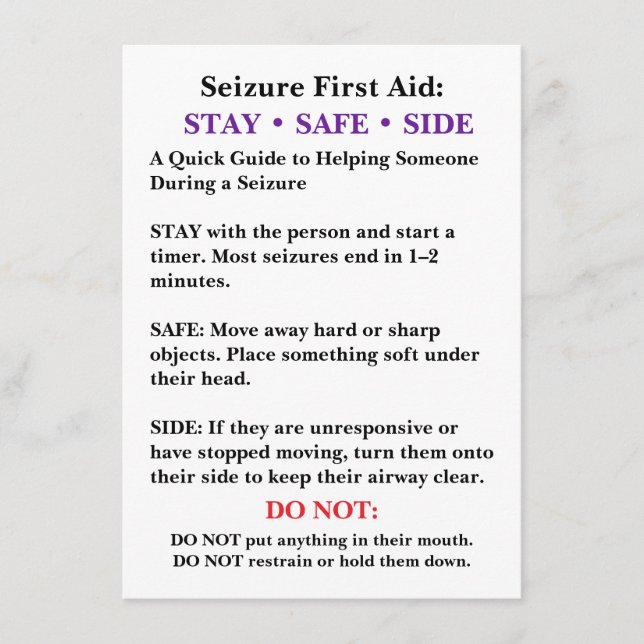 Seizure First Aid Card  Kort (Framsida)