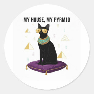 Sekhment egyptisk katt Bastet gudinna pyramid Runt Klistermärke