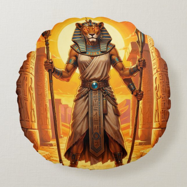 Sekhmet – Löwenköpfige Kriegsgöttin Rund Kudde (Framsidan)