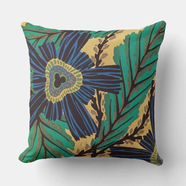 Sékilles Art Deco Blue Flower Utomhuskudde (Framsida)