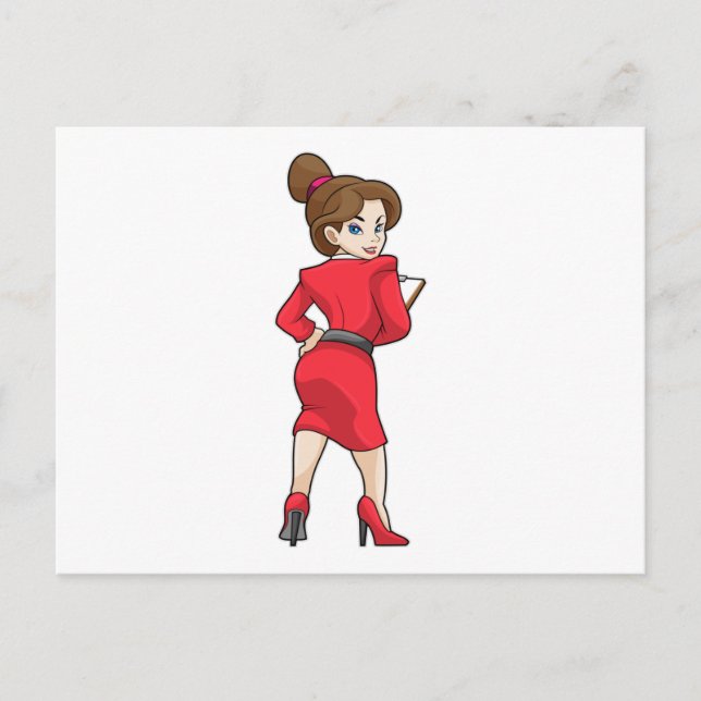 Sekreterare i klänning med klackar vykort (Framsida)