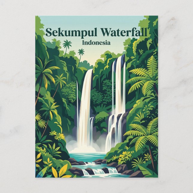 Sekumpul-vattenfallet Indonesien Vykort (Framsida)