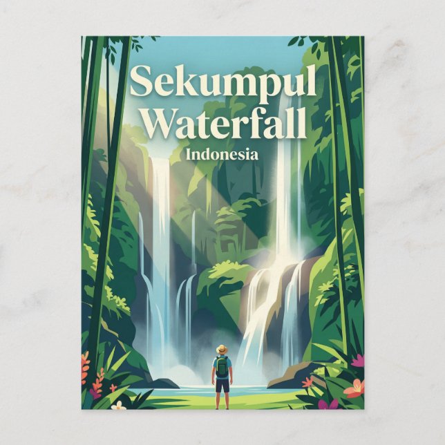Sekumpul-vattenfallet Indonesien Vykort (Framsida)