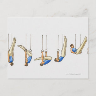 Sekvens på illustrationer som visar manlig gymnast vykort