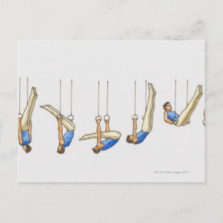 Sekvens på illustrationer som visar manlig gymnast vykort