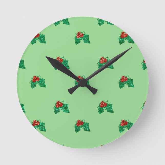 sekvin christmas Holly Rund Klocka (Framsida)