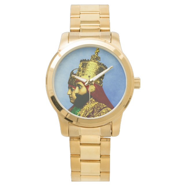 Selassie Rasta Reggae Etiopien Guld Manar Watch Wa Armbandsur (Framsida)