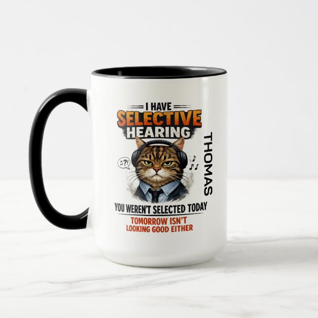 Selective Hearing Cat Mug | Funny Coworker Mugg (Vänster)