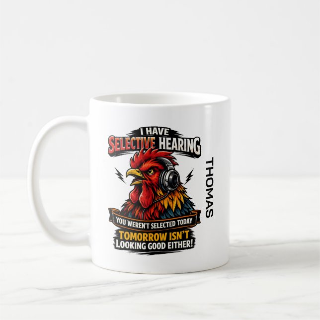 Selective Hearing Cat Mug | Funny Rooster Kaffemugg (Vänster)