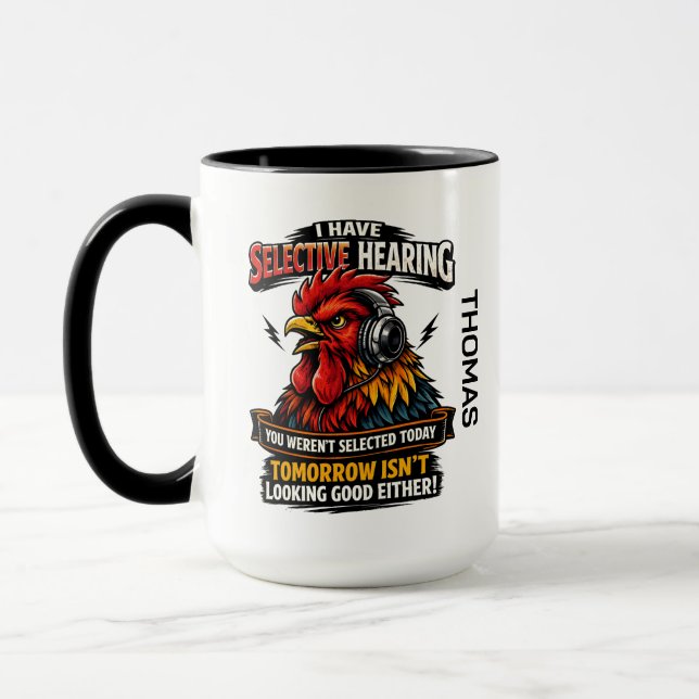 Selective Hearing Cat Mug | Funny Rooster Mugg (Vänster)