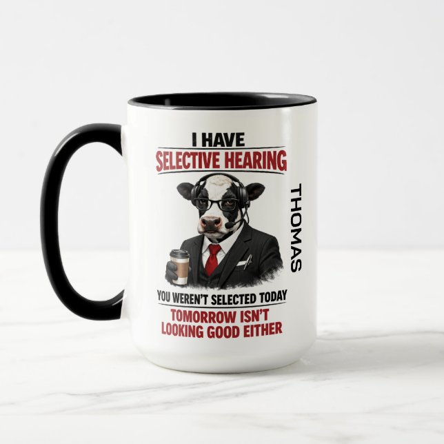 Selective Hearing cow Mug | Funny Coworker Mugg (Vänster)