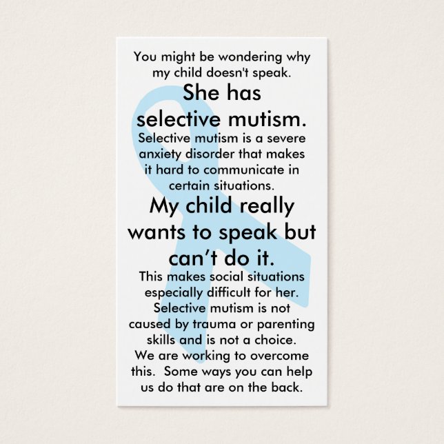 Selektiv Mutism Do's and Don'ts (hona) Visitkort (Framsidan)