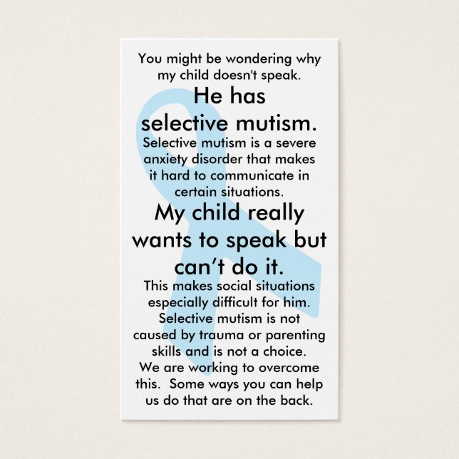 Selektiv Mutism Do's and Don'ts (man) Visitkort (Framsidan)