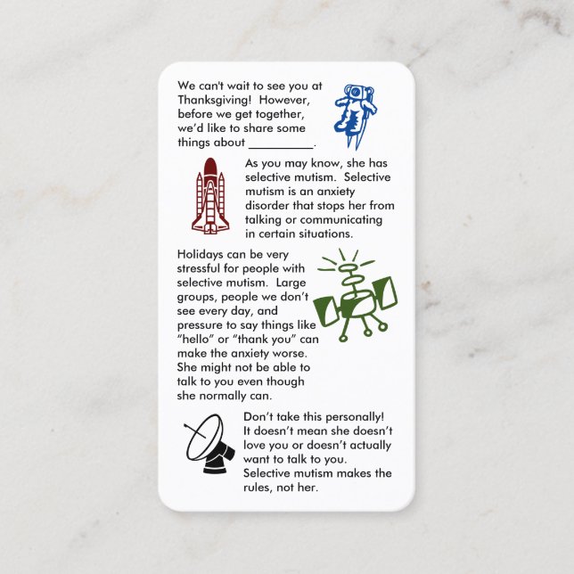 Selektiv Mutism Samla ihop Affärskortet Flickor Visitkort (Framsida)