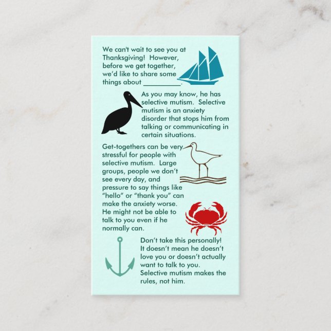 Selektiv Mutism Samla samman Affärskortet Boy Visitkort (Framsida)