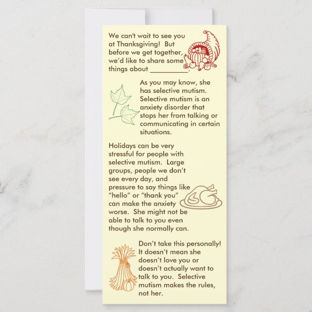 Selektiv Mutism Thanksgiving Girl (Framsida)