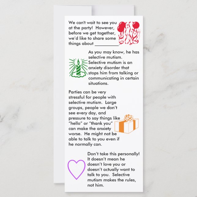 Selektivt Mutism-födelsedagskort (Framsida)